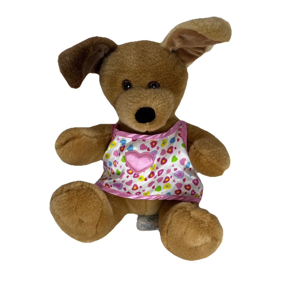 Build A Bear Sugar Puppy Retired 13 inch Dog Brown Ear Plush Pink‎ Heart Shirt